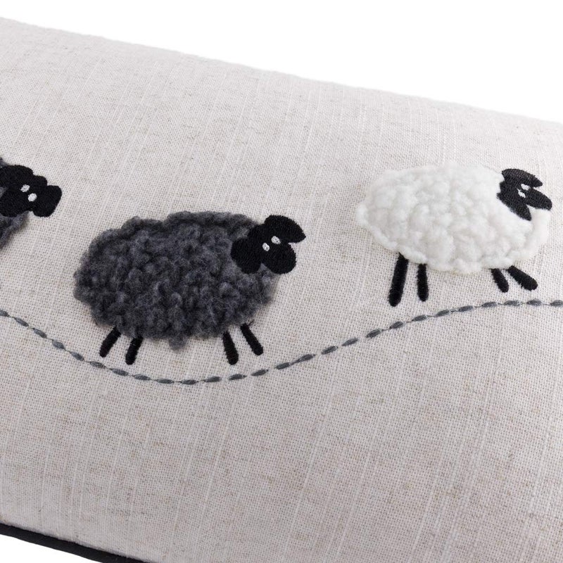 JWH Sheeps Pillow Cover Decorative Animal Embroidery Accent Pillow Case Lumbar Cushion Cotton Pillowcase for Sofa Couch Bed Living Room 12x20 Inch White and Gray - Image 3